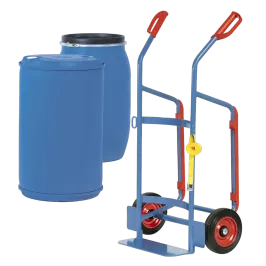 Produit Diable acier pour fût plastique 250 kg – roues caoutchouc, maintien sécurisé Image