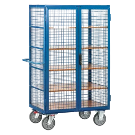 Produit Chariot haut sécurisé portes battantes - 750 kg, 5 plateaux modulables Image