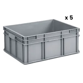 Produit Lot de 5 Grands bacs en plastique Norme Europe Gris 134 L Image