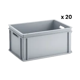 Produit Lot de 20 Bacs en plastique Norme Europe Gris 60 L Image